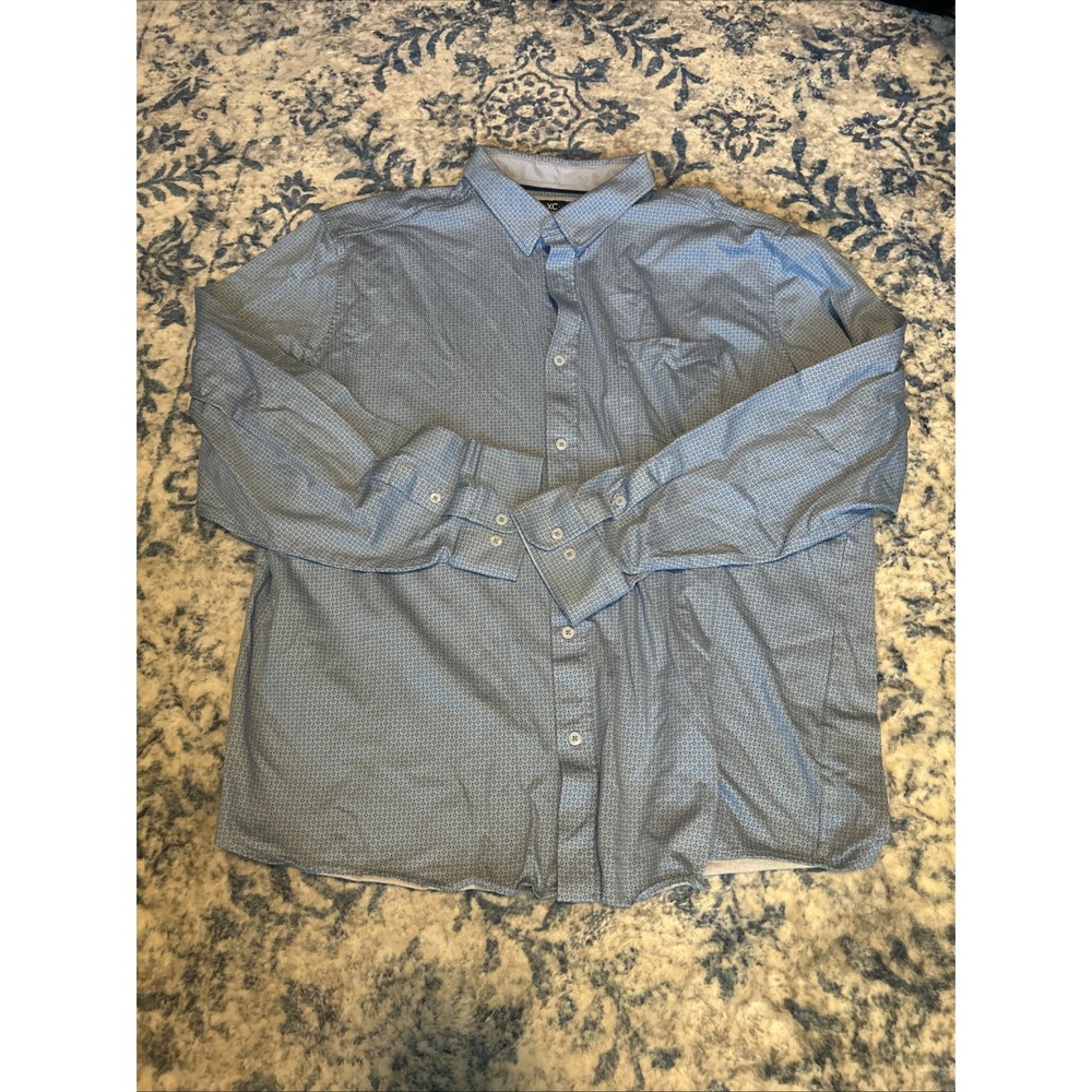 Johnston & Murphy XC Flex Shirt Mens 2xl Blue Grid Button Down Cotton Casual